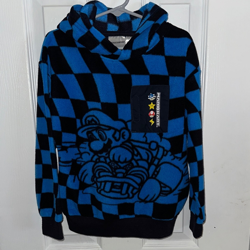 Nintendo Blue and Black Checkered Kids Hoodie